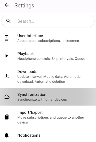 AntennaPod configuration synchronization